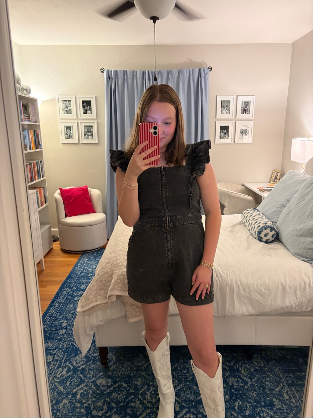 Black Ruffle Sleeve One-Piece Denim Romper